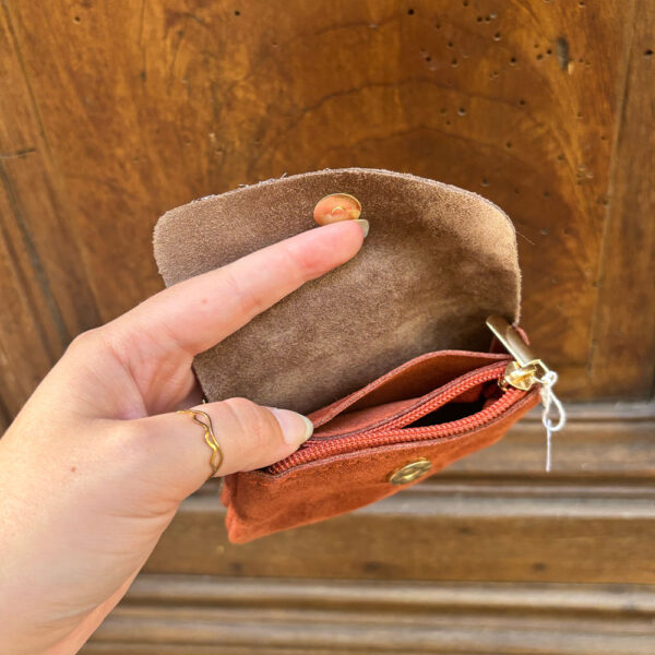 Petit porte monnaie cuir pailleté daim vert intérieur
