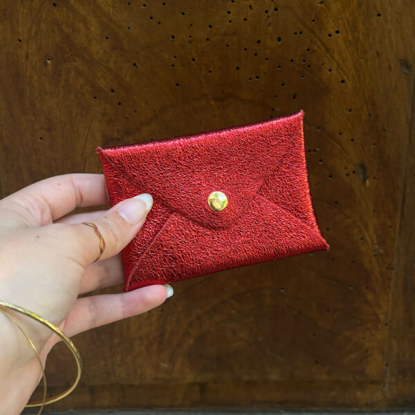 Petite pochette en cuir pailleté | Porte-cartes