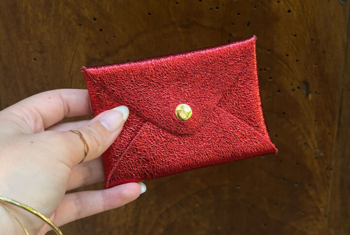 Petite pochette en cuir pailleté | Porte-cartes