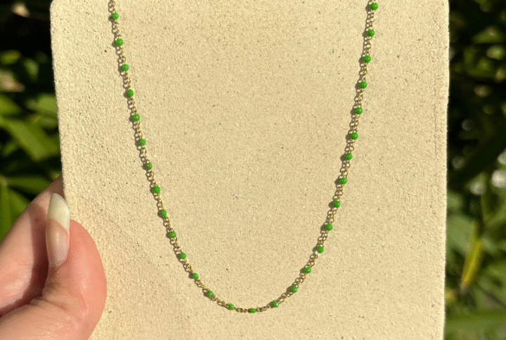 Collier acier inoxydable résine vert montpellier