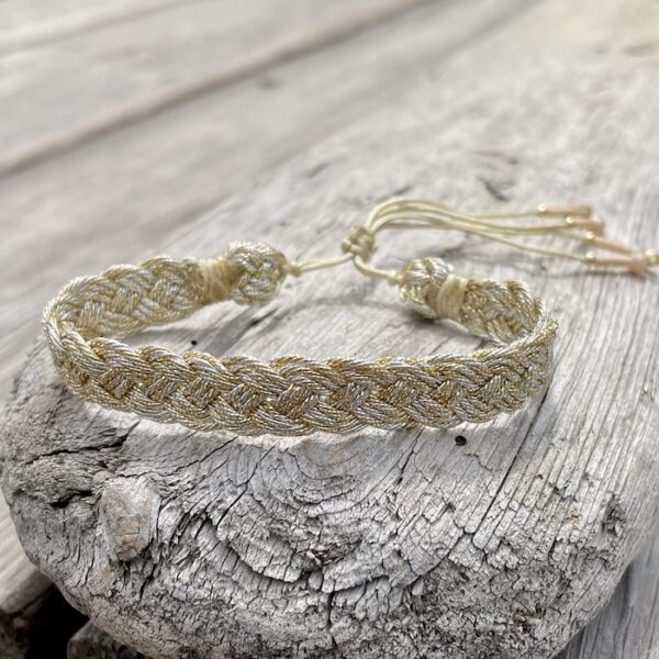 bracelet tissé artisanal fil de soie or argent ajustable