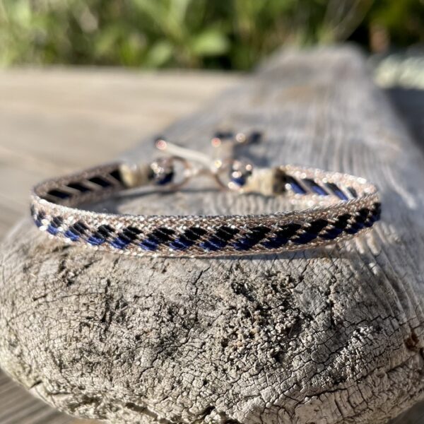 bracelet tissé artisanal soie or rose or jaune bleu marine ajustable perles argent 925 or rose